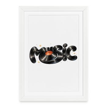 Police musicale tirée du disque vinyle - Affiche encadrée (27 × 37 cm) - blanc - Devant