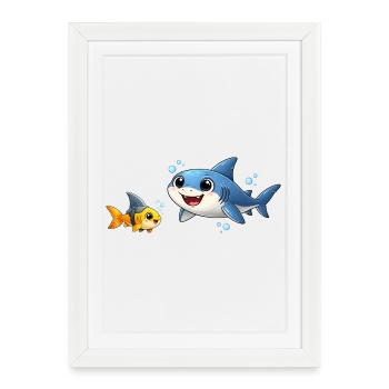 Baby Hai Freund Lustig Kinder Ozean Cartoon  - Framed poster (27 × 37 cm) - white - Front