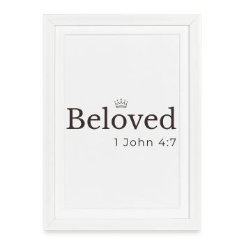 Christian bien-aimé | 1 Jean 4:7 | Conception de la couronne - Affiche encadrée (27 × 37 cm) - blanc - Devant