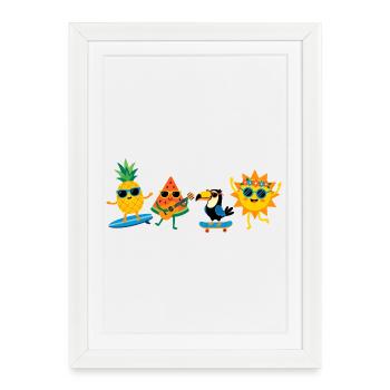 Tropical Summer Fun Sunshine Fruits Party - Framed poster (27 × 37 cm) - white - Front