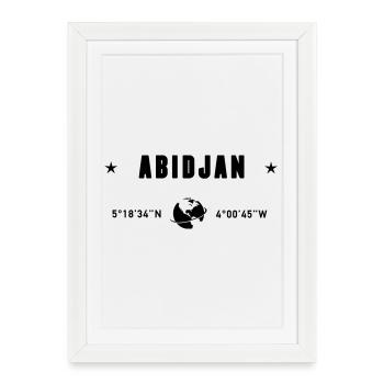 Coordonnées de la Côte d’Ivoire d’Abidjan : Terre - Affiche encadrée (27 × 37 cm) - blanc - Devant