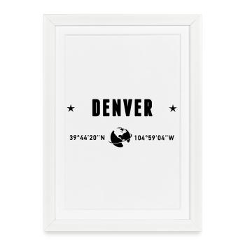 Denver, Colorado, coordonnées : planète Terre - Affiche encadrée (27 × 37 cm) - blanc - Devant