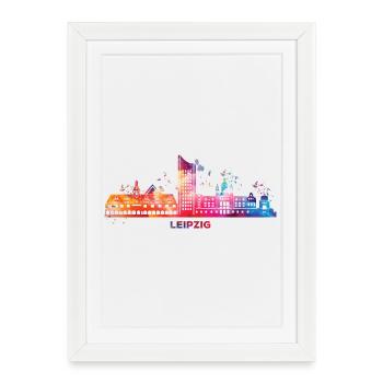 Leipzig Skyline Colorful Cityscape Leipzig - Framed poster (27 × 37 cm) - white - Front
