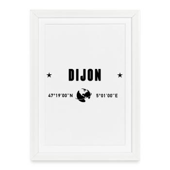 Dijon France Coordonnées Gps Globe - Affiche encadrée (27 × 37 cm) - blanc - Devant