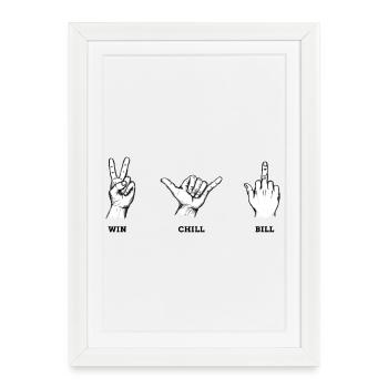 Ensemble de signes de main Win Chill Bill – Illustration - Affiche encadrée (27 × 37 cm) - blanc - Devant