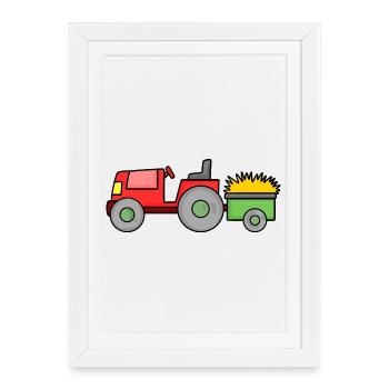 Tracteur avec remorque - Affiche encadrée (27 × 37 cm) - blanc - Devant