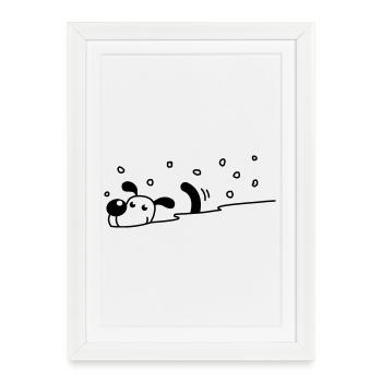 Un chien mignon dans la neige - Affiche encadrée (27 × 37 cm) - blanc - Devant