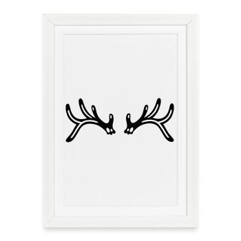 Rentier Geweih Hirsch Silhouette Weihnachten - Gerahmtes Poster (27 × 37 cm) - Weiß - Vorne