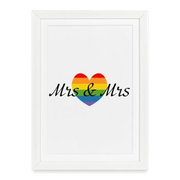 Mme et Mme Rainbow Heart LGBT lgbtqi queer - Affiche encadrée (27 × 37 cm) - blanc - Devant