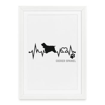Cocker Spaniel Heartbeat Pulse ECG Cadeau pour chien - Affiche encadrée (27 × 37 cm) - blanc - Devant