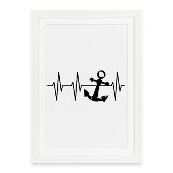 anchor pulse ecg symbol heartbeat lake captain icon - Framed poster (27 × 37 cm) - white - Front
