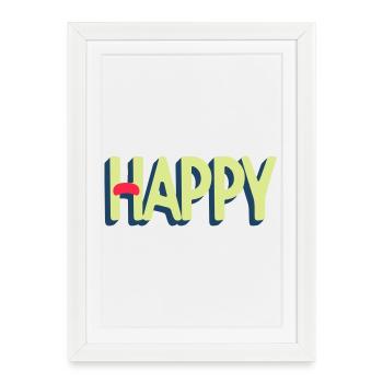 Happy Text Design - Affiche encadrée (27 × 37 cm) - blanc - Devant