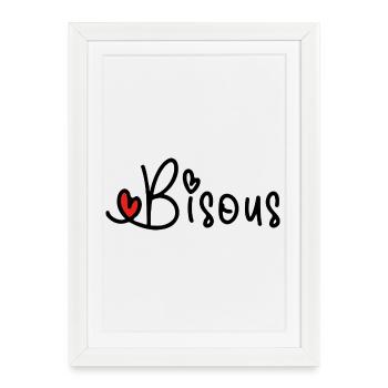 Cœur Rouge Bisous ligne Minimale Noire - Affiche encadrée (27 × 37 cm) - blanc - Devant