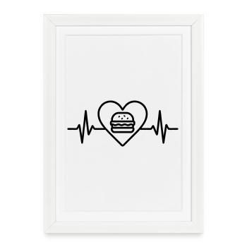 Burger Herz Fast Food Hamburger - Gerahmtes Poster (27 × 37 cm) - Weiß - Vorne