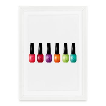 Vernis à ongles coloré avec motif typographique « Nails » - Affiche encadrée (27 × 37 cm) - blanc - Devant