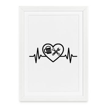Herz Bier Automechanik Humor - Gerahmtes Poster (27 × 37 cm) - Weiß - Vorne