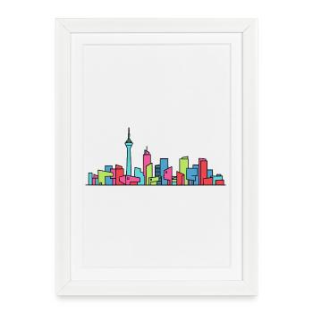 Dusseldorf City Skyline Rhine Tower Line Art - Framed poster (27 × 37 cm) - white - Front