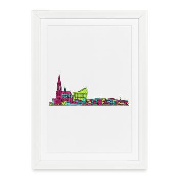 Strasbourg City Skyline Cathedral Line Art - Framed poster (27 × 37 cm) - white - Front