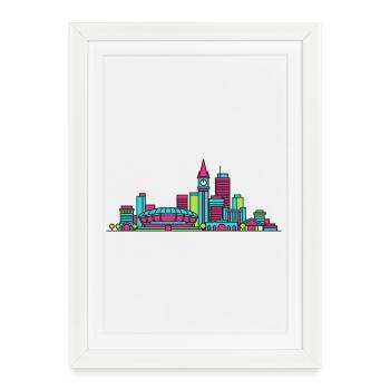 Adelaide City Skyline Cathedral Modern Line Art - Framed poster (27 × 37 cm) - white - Front