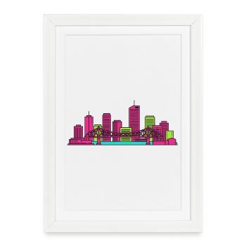 Histoire de la silhouette de la ville de Brisbane Pont Art moderne - Affiche encadrée (27 × 37 cm) - blanc - Devant