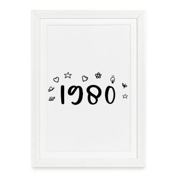 1980 Anniversaire 1980 Retro 1980 - Affiche encadrée (27 × 37 cm) - blanc - Devant