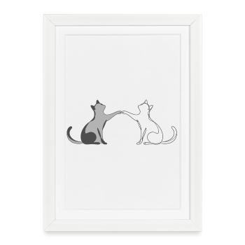 Illustration d’art au trait de Two Cats - Affiche encadrée (27 × 37 cm) - blanc - Devant
