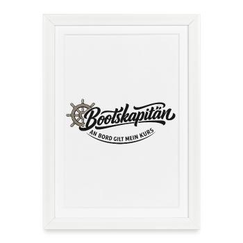 Bootskapitän Spruch mit Steuerrad für Seefahrer - Gerahmtes Poster (27 × 37 cm) - Weiß - Vorne