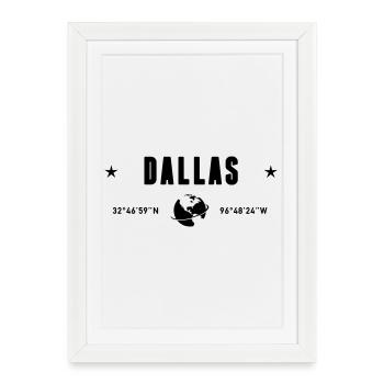 Dallas, Texas, Coordonnées de la planète Terre - Affiche encadrée (27 × 37 cm) - blanc - Devant