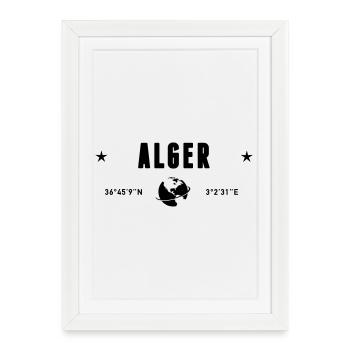 Algérie Algérie Coordonnées Planète Terre - Affiche encadrée (27 × 37 cm) - blanc - Devant