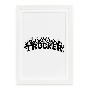 Flammes de lettrage pour camionneurs - Couleur changeable - Affiche encadrée (27 × 37 cm) - blanc - Devant