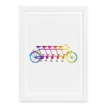 colorful tandem bike for five people - Framed poster (27 × 37 cm) - white - Front