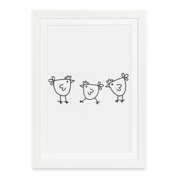 Poulet Poulet Poule conception de poulet minimalement simple - Affiche encadrée (27 × 37 cm) - blanc - Devant
