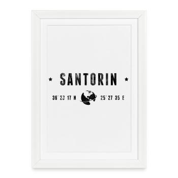 Santorin Coordonnées Géographiques Stylisées - Affiche encadrée (27 × 37 cm) - blanc - Devant