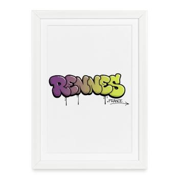 Lettrage graffiti rennais avec dégradé de couleurs - Affiche encadrée (27 × 37 cm) - blanc - Devant