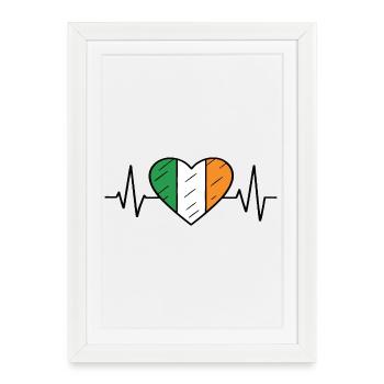 Ireland Flag Heartbeat Line Irish Pride Design - Framed poster (27 × 37 cm) - white - Front