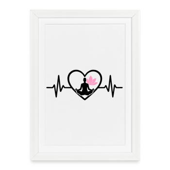 Yoga Coeur Femme Silhouette Lotus Bien-être - Affiche encadrée (27 × 37 cm) - blanc - Devant