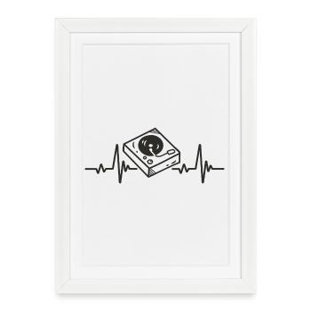 Platine Vinyle Rythme Musique DJ Électro Cœur - Affiche encadrée (27 × 37 cm) - blanc - Devant