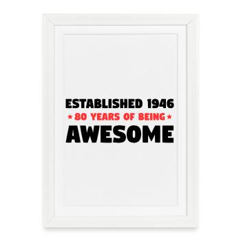 Fondé en 1946 80 ans d’anniversaire génial - Affiche encadrée (27 × 37 cm) - blanc - Devant