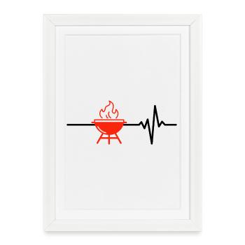 Le barbecue, c’est ma vie, mon cœur, ma viande amoureuse - Affiche encadrée (27 × 37 cm) - blanc - Devant