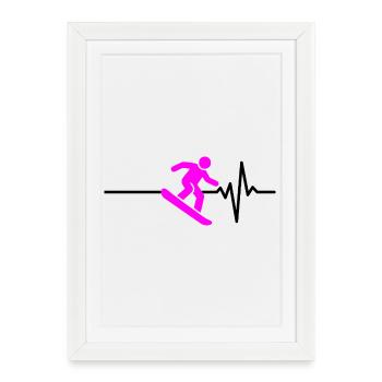 SNOWBOARDEUR BATTEMENT DE CŒUR ROSE, SPORTS D’HIVER - Affiche encadrée (27 × 37 cm) - blanc - Devant