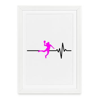 JOUEUR DE HANDBALL BATTEMENT DE BALLE ROSE ADRÉNALINE - Affiche encadrée (27 × 37 cm) - blanc - Devant