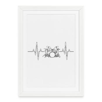 Herzschlag Drumset Silhouette Drummer Heartbeat - Framed poster (27 × 37 cm) - white - Front