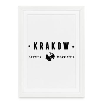 Krakow GPS Coordinates Globe Modern Typography - Framed poster (27 × 37 cm) - white - Front