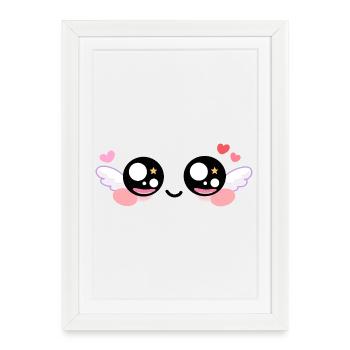Cupid Eyes – Kawaii Angel Eyes with Wings & Star - Affiche encadrée (27 × 37 cm) - blanc - Devant