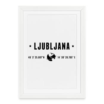 Ljubljana GPS Coordinates Globe Modern Typography - Framed poster (27 × 37 cm) - white - Front