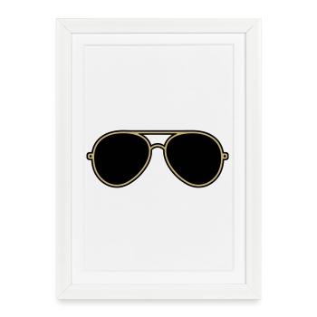Lunettes Aviateur Iconiques Gold & Black - Affiche encadrée (27 × 37 cm) - blanc - Devant