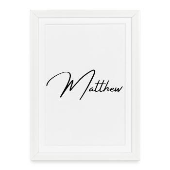 Conception du nom Matthew - Typographie élégante - Affiche encadrée (27 × 37 cm) - blanc - Devant