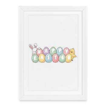 Petit lapin de Pâques mignon avec des œufs - Affiche encadrée (27 × 37 cm) - blanc - Devant