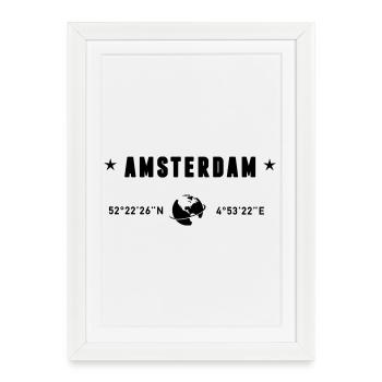 Amsterdam Netherlands Coordinates Gps Globe - Framed poster (27 × 37 cm) - white - Front