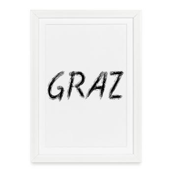 Graz Brush Street Art Noir - Affiche encadrée (27 × 37 cm) - blanc - Devant